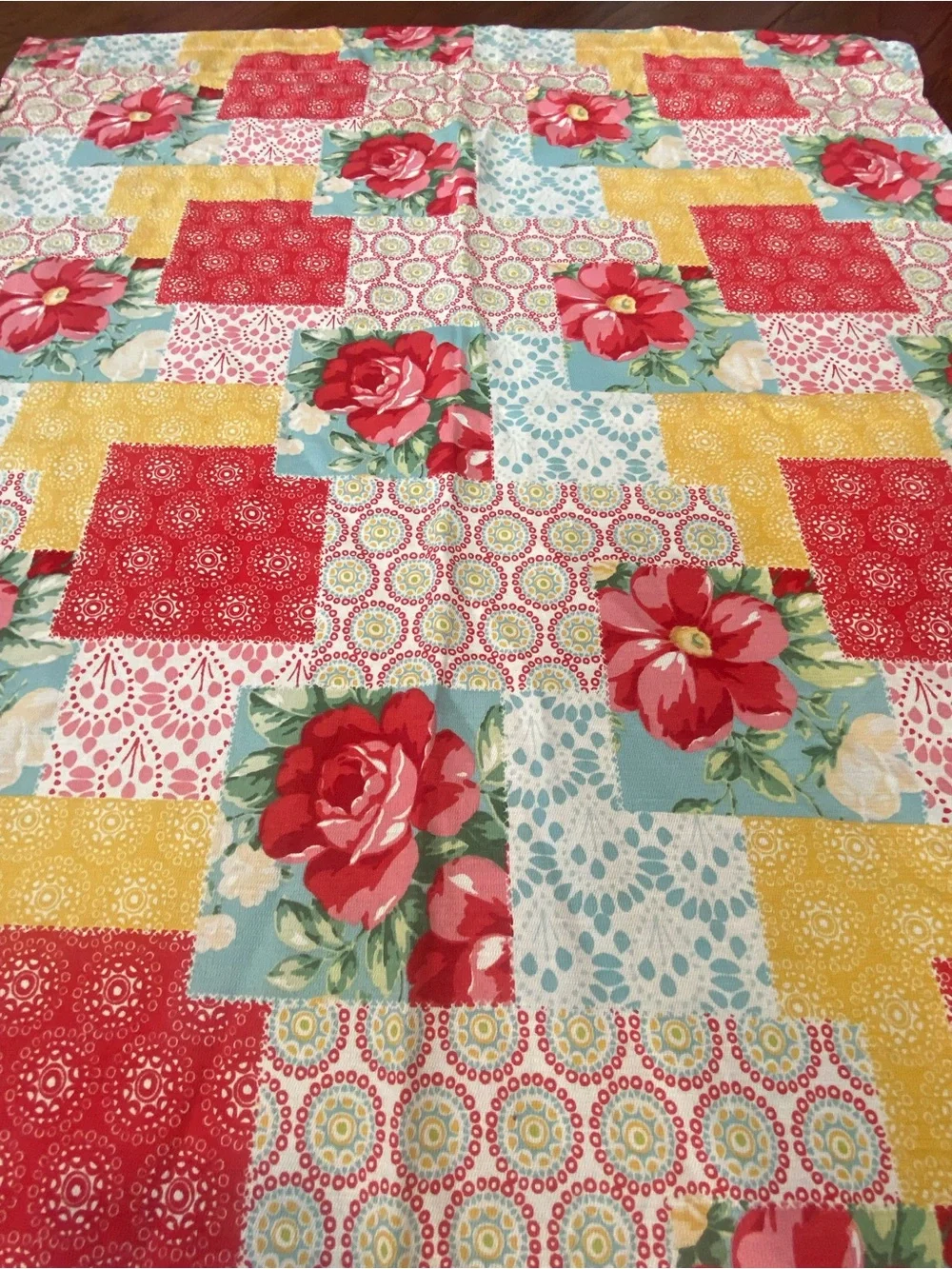 The Pioneer Woman Red Floral Patchwork Curtain Panel‎ & New Kitchen Towel